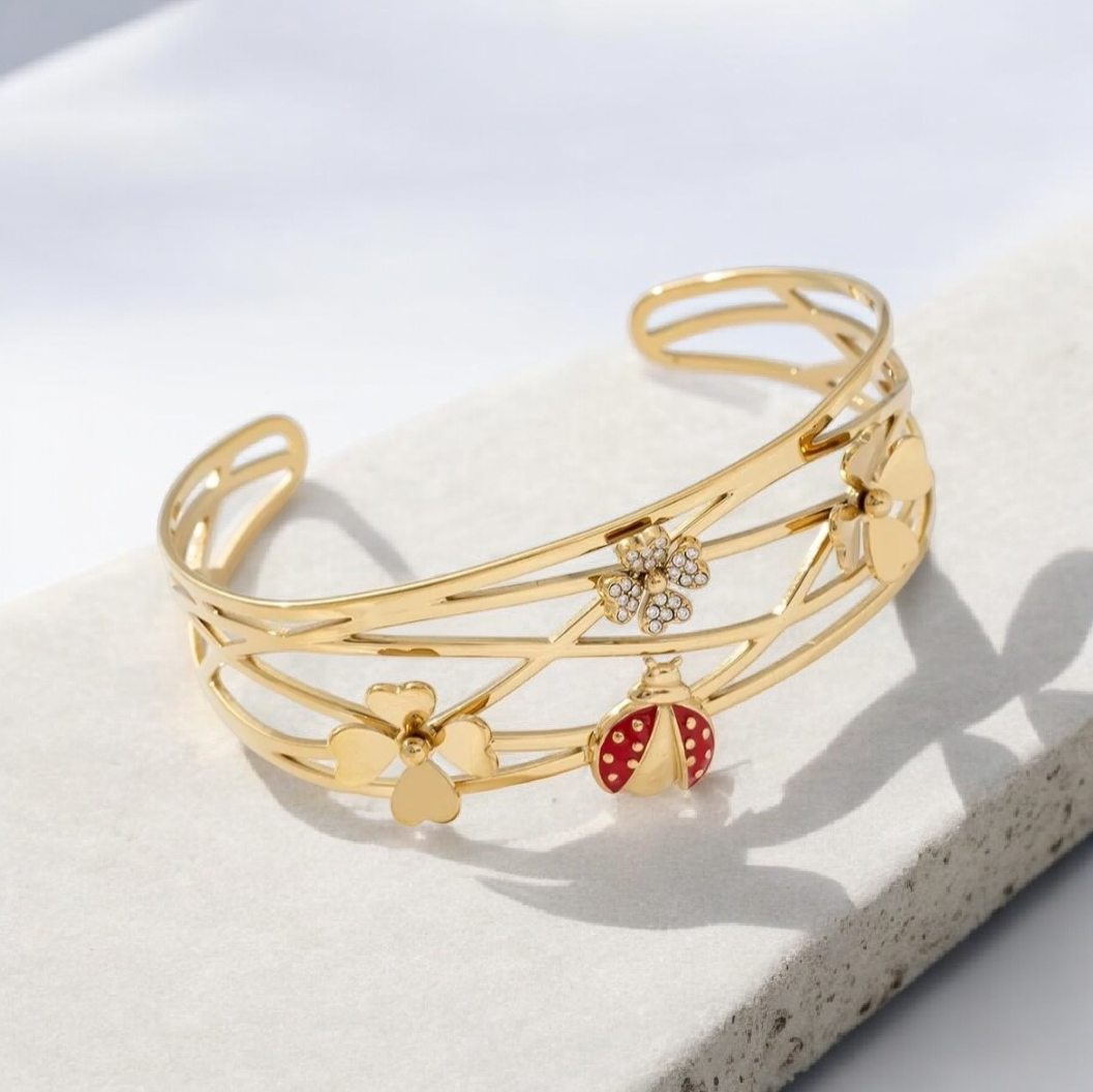Bracelet jonc en acier inoxydable- cocinelle