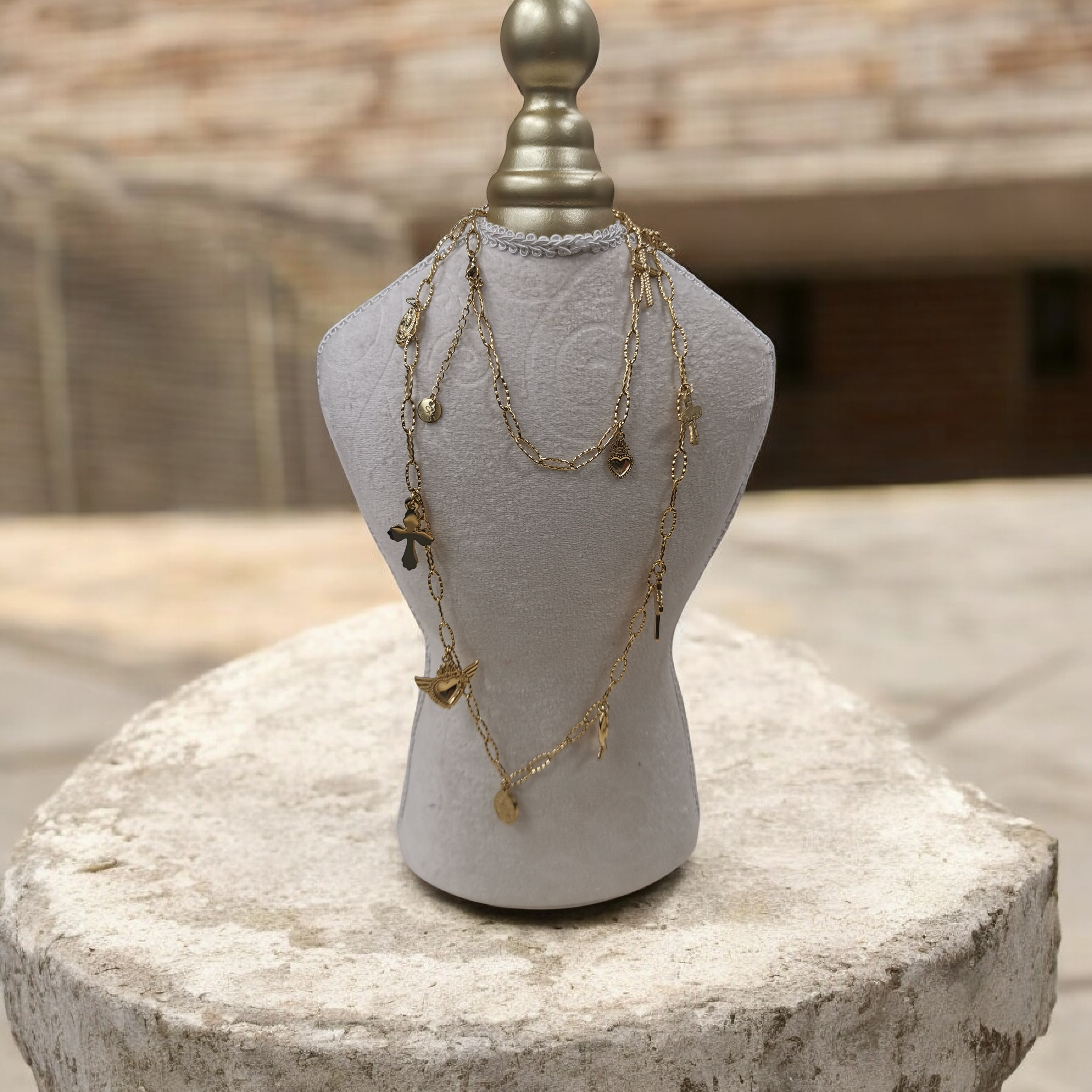 Collier Sautoir Cœur et Croix Acier Inoxydable - Collier Long Femme